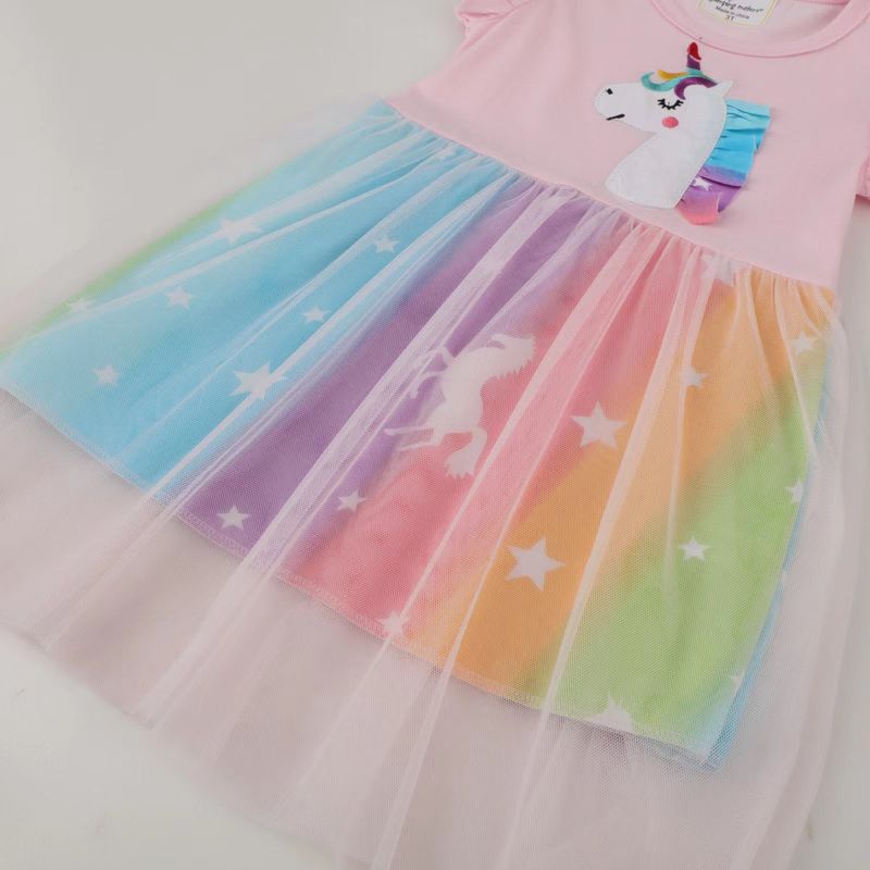 In Stock Summer Cartoon Cotton Short Sleeve Princess Dress Children's Clothing