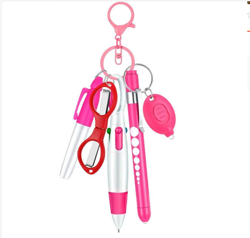 6-in-1 Multifunction Retractable Ball Pen Set Flashlight Foldable Scissors Ballpoint Pen Keychain Nurse Pens