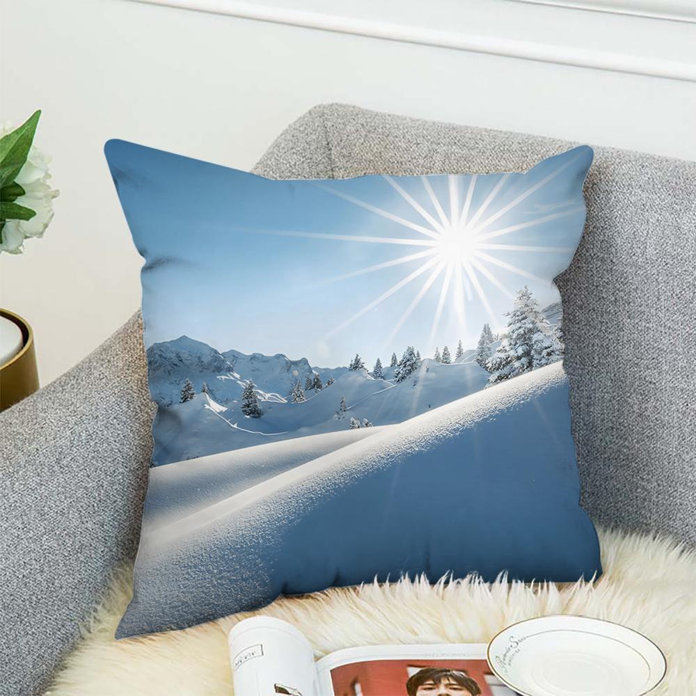 Natural Scenery Snow Outdoor Pillow Case For Car Sofa Decorative Home Double-sided Print Plush Square Throw Pillow Cushion Cover
