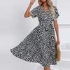 Women's Dresses Printed V-Neck Waisted Mid-Length Short Sleeve Irregular Dresses