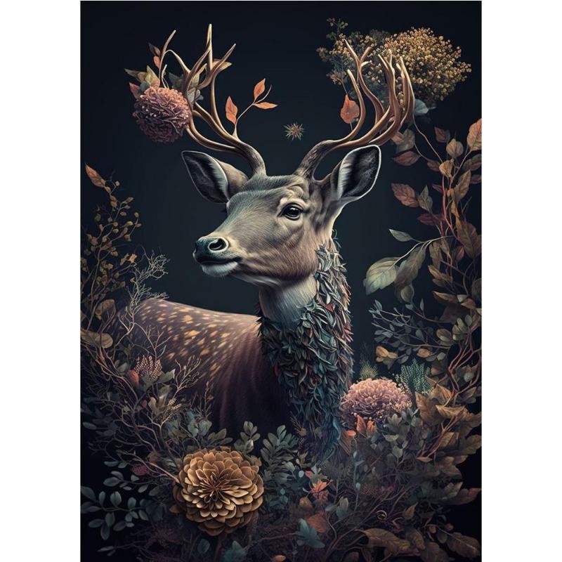 Vintage Animals In the Jungle, Flowers, Canvas, Painting, Poster Printing, Peacock, Tukan, Parrot, Elephant, Monkey, Wall Painting