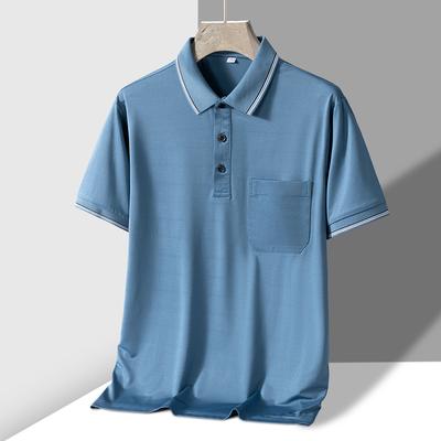 Polo Herren T-Shirt für Papa Kurzarm Umlegekragen Business Knitterarm Real Taschendesign Poloshirt Mann