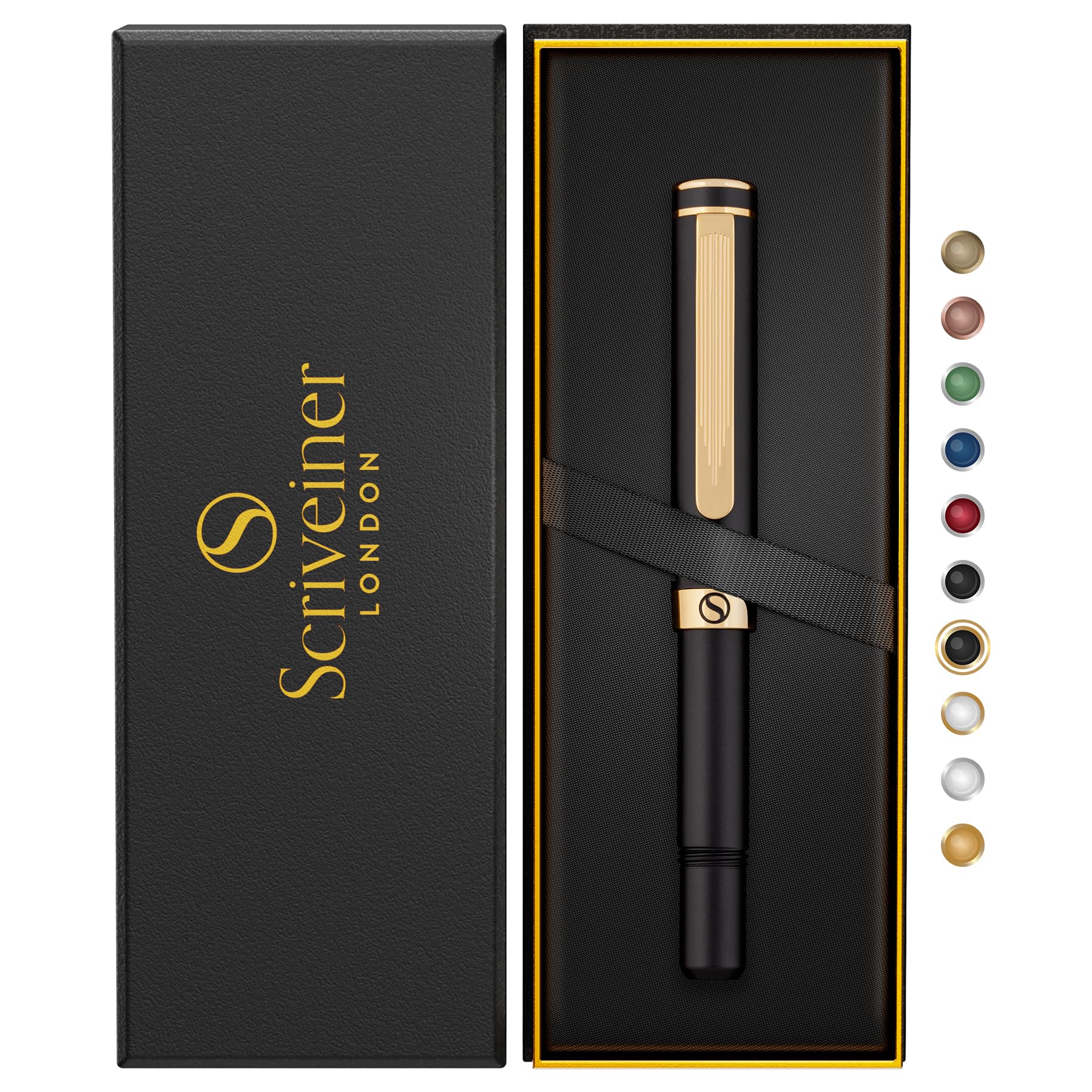 

Scriveiner Silver Black Chrome Ballpoint EDC Luxury Gorgeous and Pocket 24K Gold Comfortable Writing Perfect Gift for Men and Includes Schmidt Refills