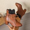 Round Toe Lace Up Side Zip Metal Buckle Soft Sole Pumps Spliced Lace Booties