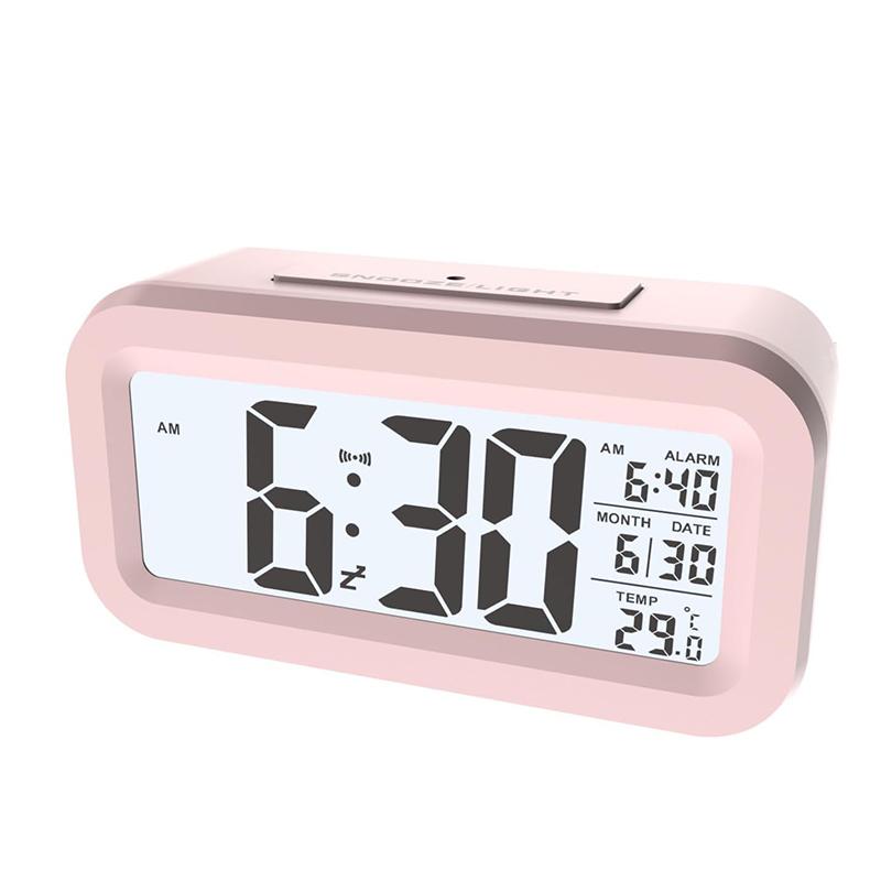

LCD Digital Alarm Clocks with Temperature Calendar Desktop Clock for Bedroom Office Bathroom Battery Powered Home Decoration рожевий