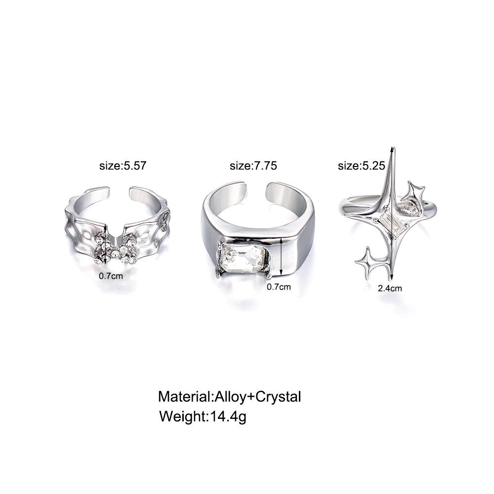 Cold Wind Starlight Inlaid Zircon Open Ring Set Handicraft Soul Collision Trendy Jewelry Accessories 2024