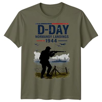 T-shirt Sagoma Soldato Famiglia Giorno D Tee 1944 Seconda Guerra Mondiale Normandia Militare #DD