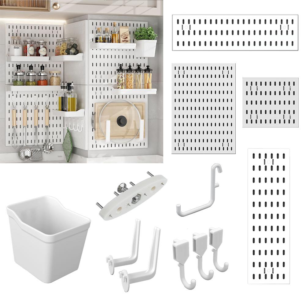 Punch-Free DIY Wall Hole Hang Pegboard Board Panels Storage Splicable Rack Wall Organizer Shelves for Kitchen Dormitory Room Home Decoration