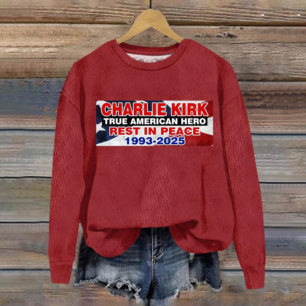 Ladies Fashion Casual Long Sleeve Printed Round Neck  Pullover Top