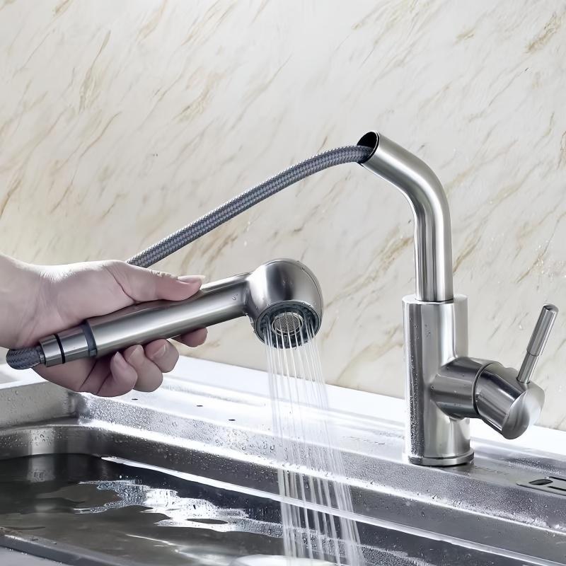 Kitchen Hot and Cold Faucet Stainless Steel Pull Out Faucet Dish Sink Tap Universal Faucet Kitchen Accessories Shower