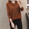 Women's V-Neck Sweater: Stylish, Slimming, Long-Sleeved Knit with Back Slit - Perfect for Spring and Autumn in Solid Colors.