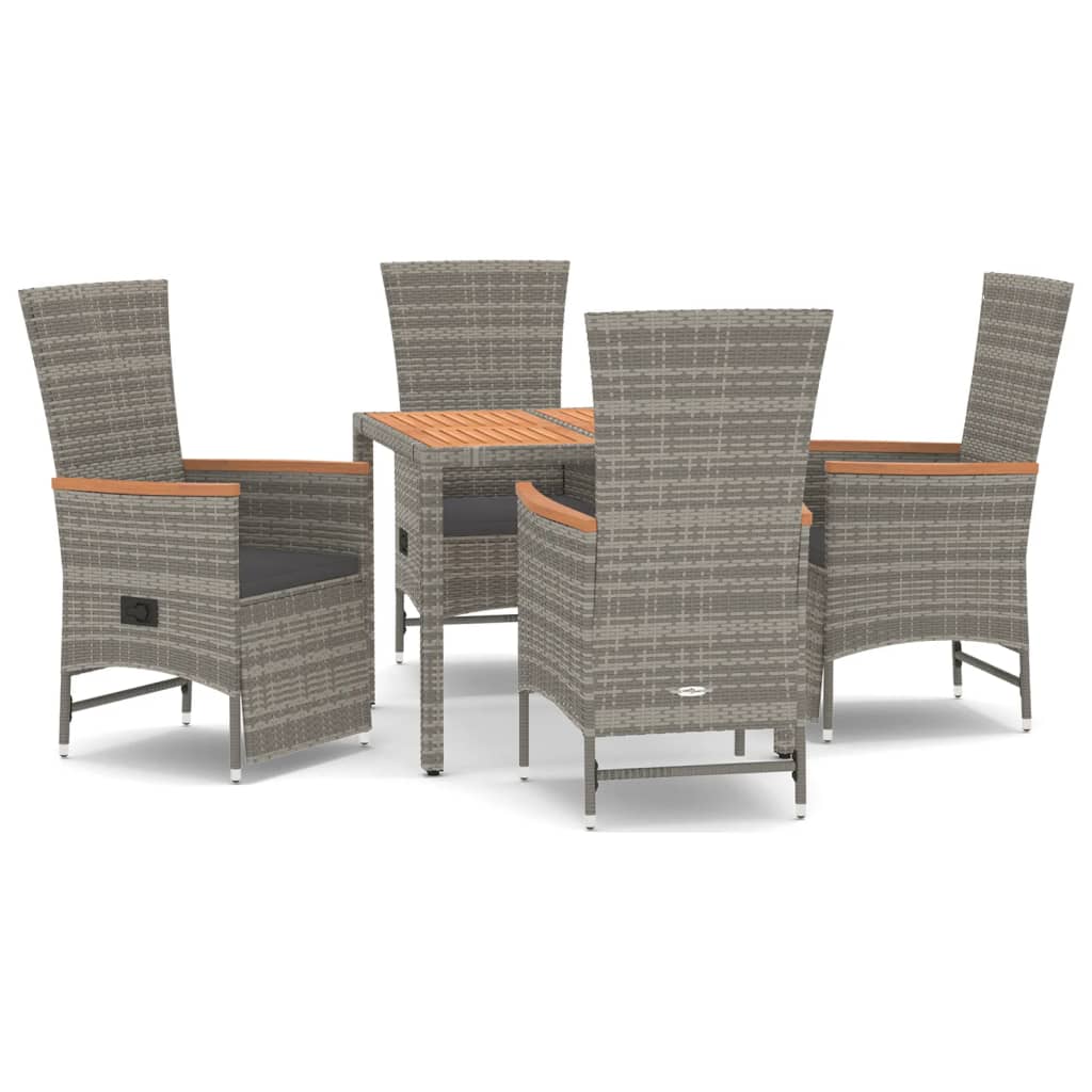 Vidaxl 5-Cz. Garden Furniture Set With Cushions, Grey, PE Rattan