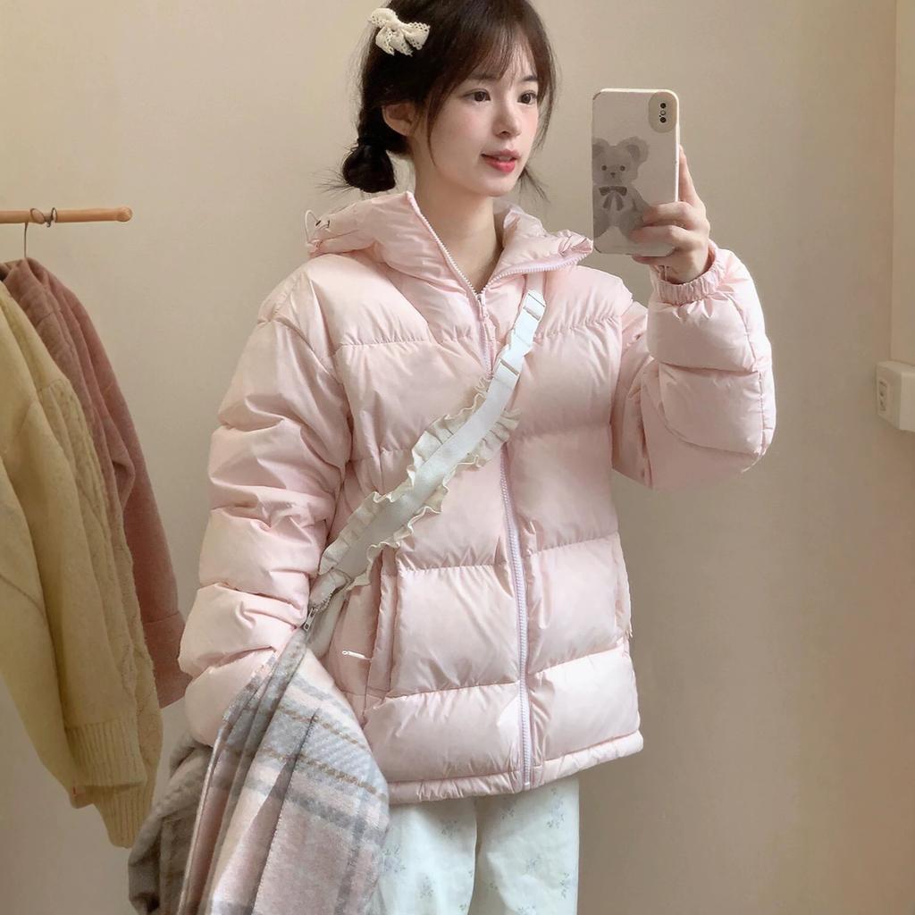 Down jacket women's short new winter white duck down thickened small couple popular winter hooded jacket