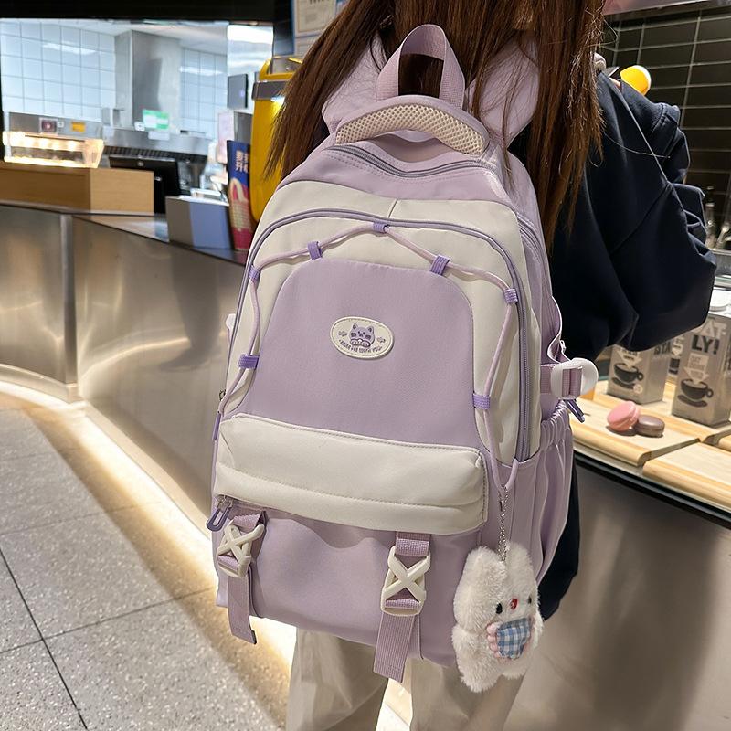 Cute Color Matching Schoolbag Women's Large-capacity Backpack Sweet Girl Primary and Secondary School Students Backpack Girls High Value