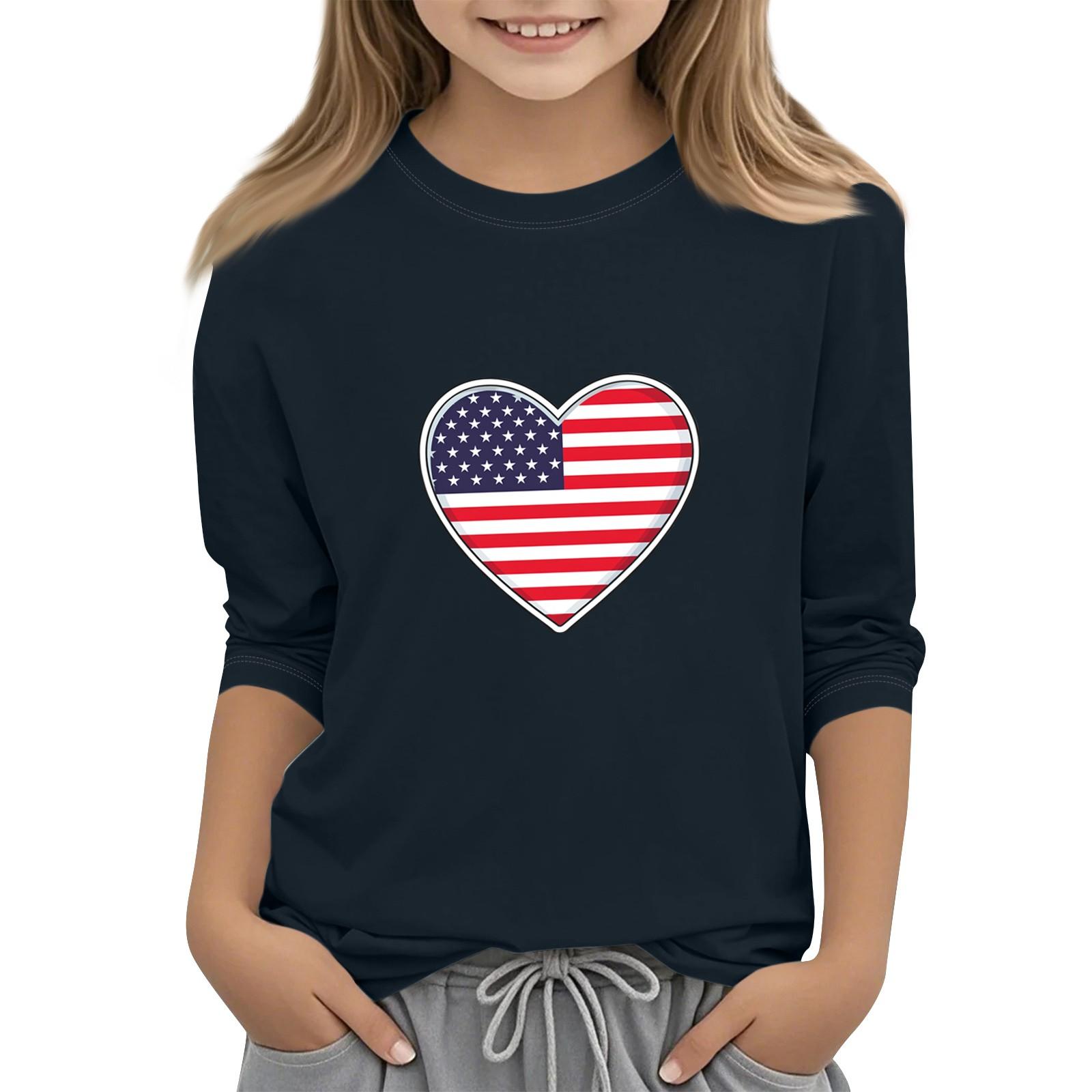 

Children s Round-Neck Independence Day Three-Quarter Sleeve Casual T-shirt Top 170 тёмно-синий