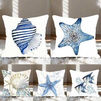 Blue Sea Marine Muschel Kissenbezug Kissenbezug Polyester Kissenbezug Dekorative Sofakissen Kissenbezug Heimdeko
