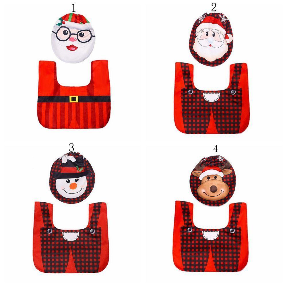 2Pcs/set Santa Pattern Bathroom Seat Set Dust Proof Santa Floor Carpet  Protection  Floor