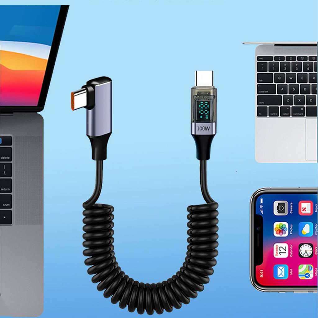 Elbow 100W digital display spring fast charging cable super fast charging data cable digital display