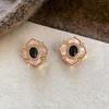 High-End French Retro Camellia Mother-of-Pearl Stud Earrings for Women