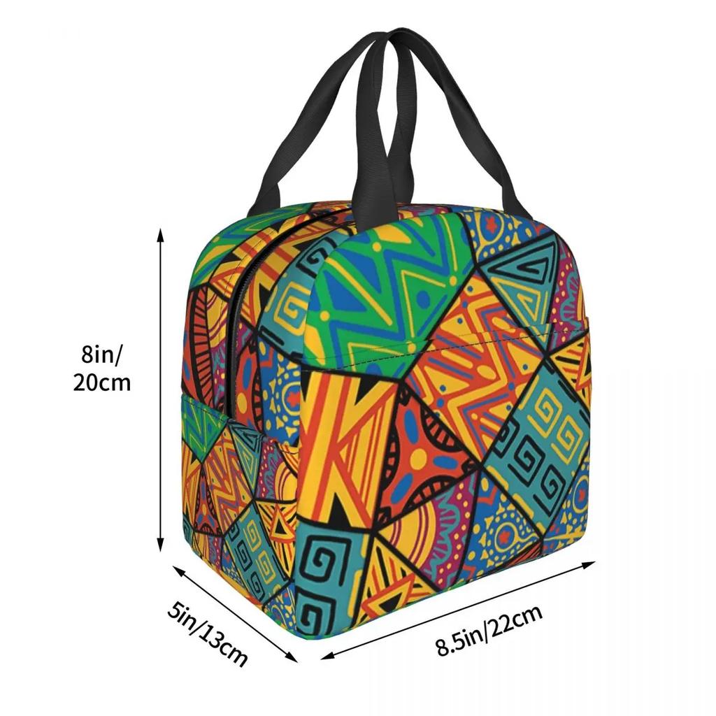 African Kitchen Montage Insulated Lunch Bags Women African Tribal Art Portable Cooler Thermal Food Lunch Box Work School Travel