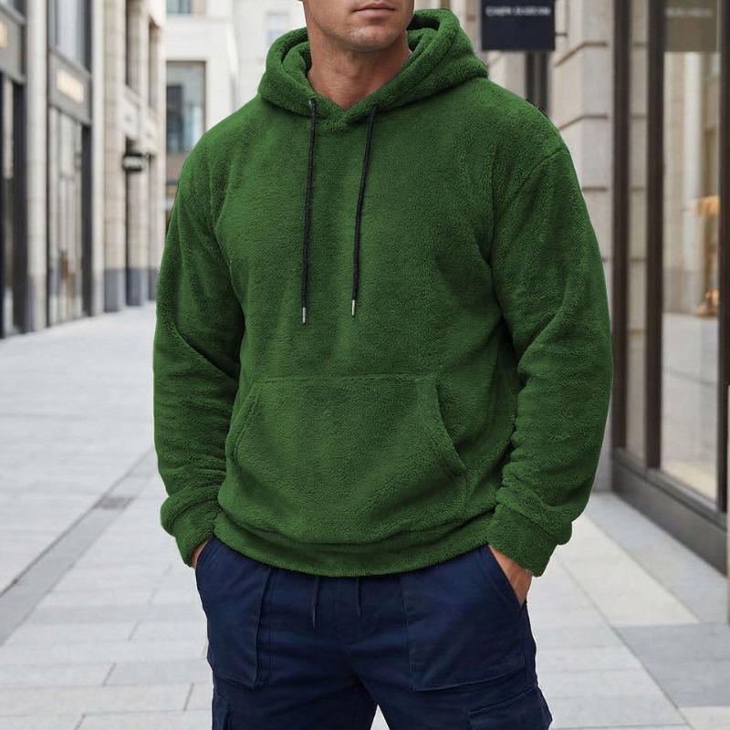 Plus Size Hooded Long Sleeve Casual Mens Coral Fleece Pullover Sweatshirt