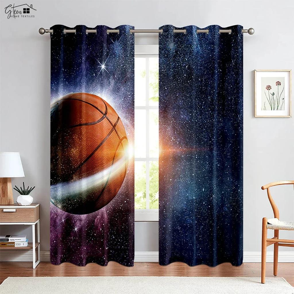 2-Piece Set Of -Blooded Basketball 3d Printed Curtains Polyester Fiber Bedroom Living Room Dormitory Decorative Curtains