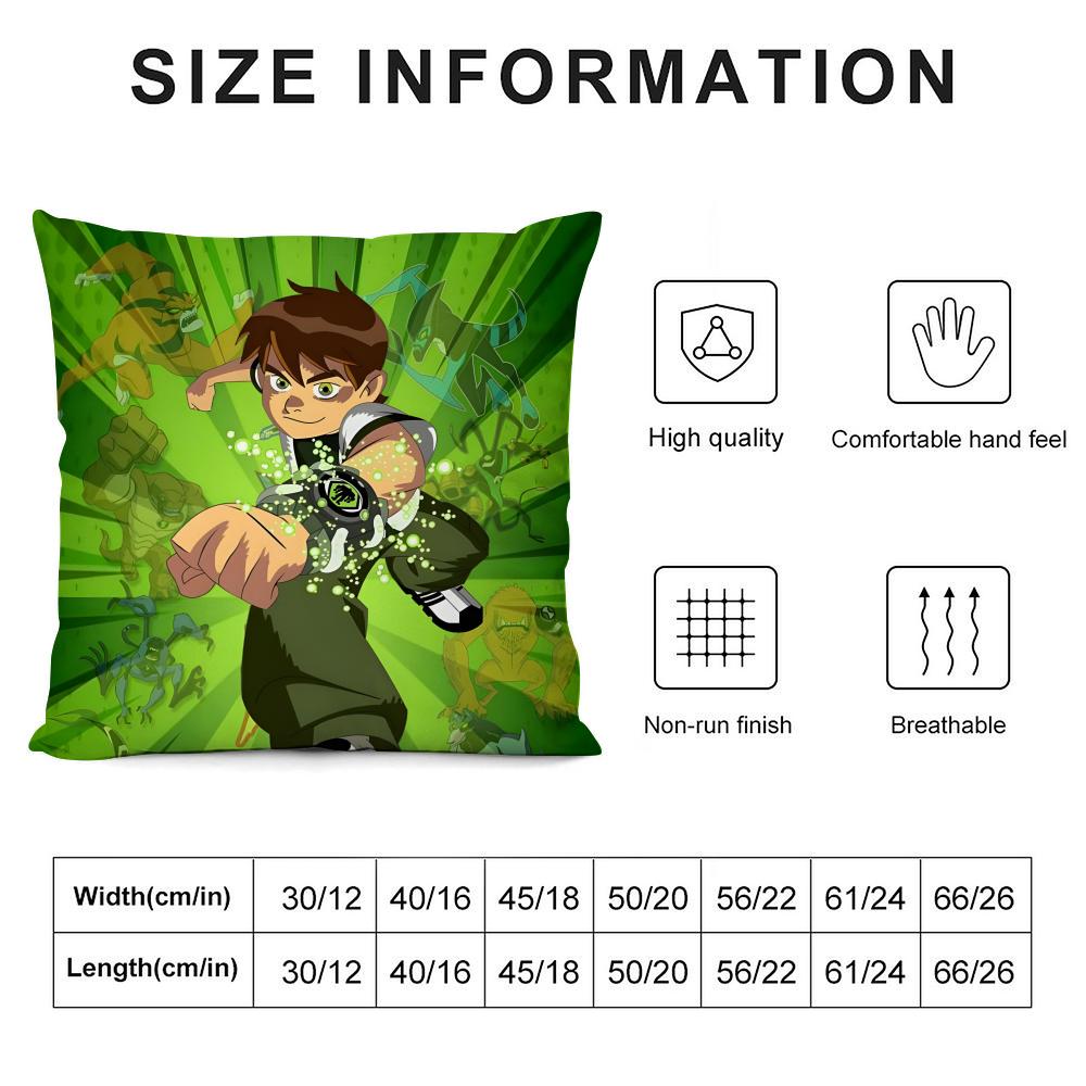Cartoon B-Ben 10 Cool Cushion Cover Pillowcase Ultra Soft Skin Friendly Fabric Cloud Like Comfort & Concealed Zipper
