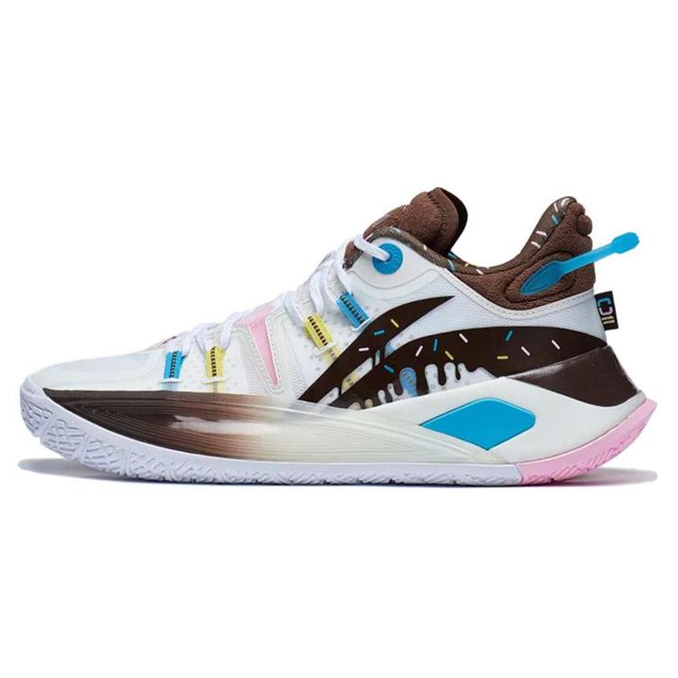 New LiNing CJ 2 Donut Cushioning Lightweight Rebound Low Top Basketball Shoes Men's White Brown ABAS001-10