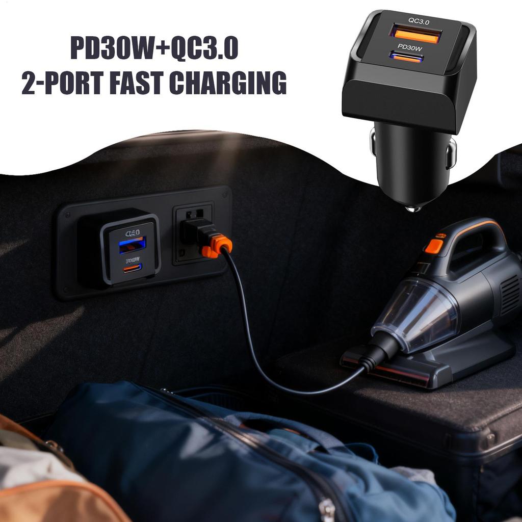 Car Charger 2-Port USB C Phone Charger Smart Device Adapter for Travel Automotive Truck RV SUV Van Sedan Cellphone Camera Tablet