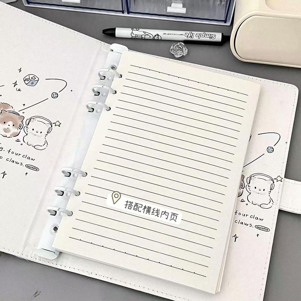 Cute Niche Kitten A5 Leather Ring Binder Notebook - Stylish, High-Value, Lined Student Notebook.