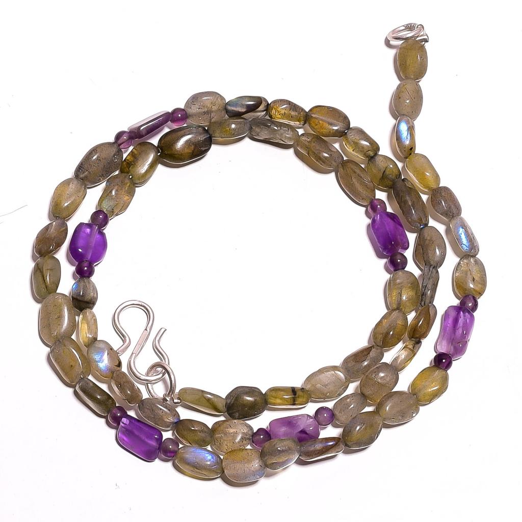 Natural Labradorite Amethyst Gemstone Mix Shape Smooth Beads Necklace 17" UB2998 UB-2998