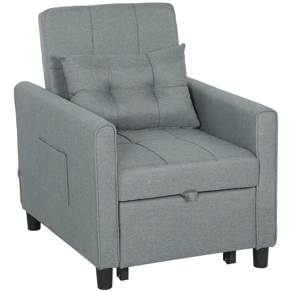 Foldable Convertible Sofa Bed with Adjustable Backrest and Cushion, Grey