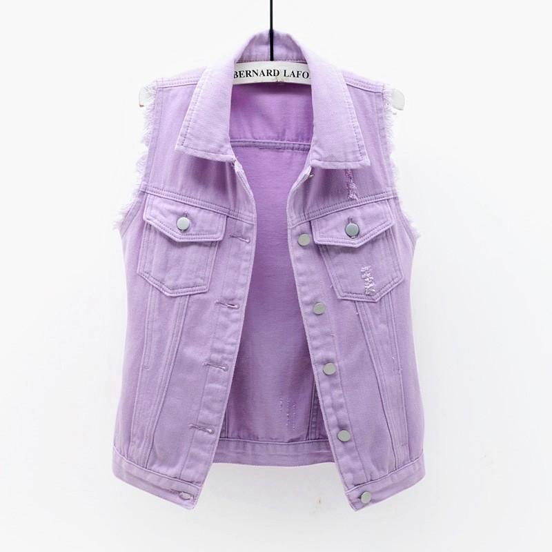 Gilet di Jeans Basic da Donna con Design Strappato Primavera Estate Slim Fit Top Casual