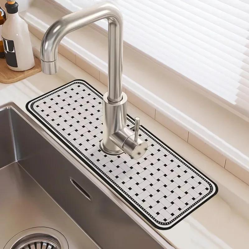 Green Fresh Sink Faucet Mat Kitchen Drain Mat Highly Absorbent Table Mat Diatom Mud Bathroom Non-Slip Mat Waterproof Countertop