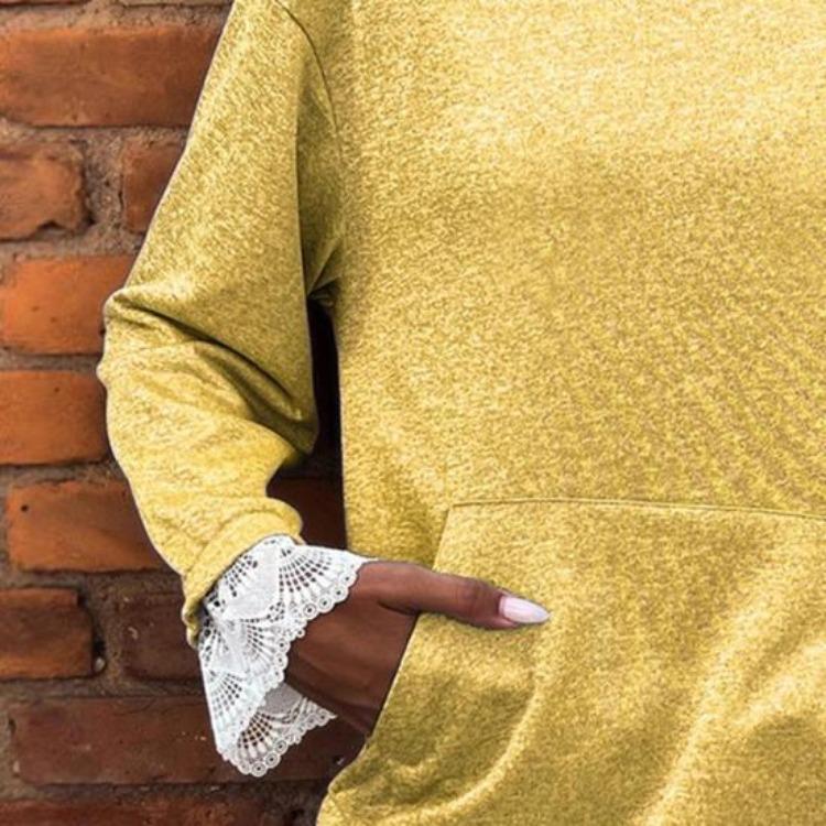 Oversized Hoodie Women Loose Pullover Sweatshirt Lace Trim Long Sleeve Casual Tops Fall Pocket