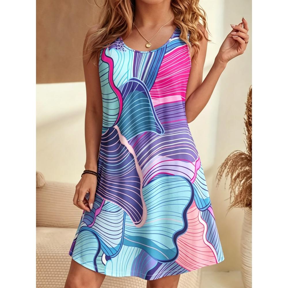 Abito estivo senza maniche da donna alla moda con fiori colorati stampa 3D per vacanze al mare mini abiti comodi taglie forti 8XL morbido traspirante abito a gilet