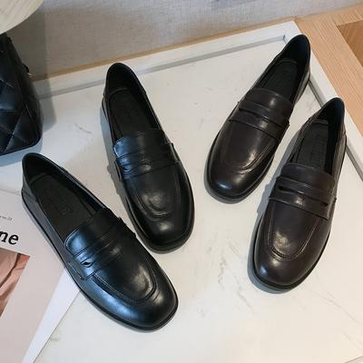 Loafers Women's Summer Thick Low-heeled Single Shoes Neutral Unisex Black Matte Small Leather Shoes Women's Skirt