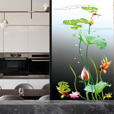 Custom Size Lotus Flower Window Film Static Cling Privacy Glass Film PVC Home Decorative Frosted Sticker for Bathroom Kitchen