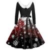 Women's Fashion V-Neck Casual Slim Christmas Printed Long Sleeve Hair Collar Dresses