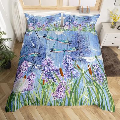 Schmetterling Libellen Bettbezug Set Löwenzahn Bettwäsche Set Libelle Geschenk für Frauen Mädchen,Blumen Botanisch Unkraut Bettdeckenbezug