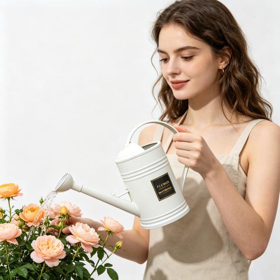 Regadera de Pico Largo, Regadera de Metal para Jardín de 1.8L, Regadera con Cabezal de Aspersor para Plantas de Interior y Exterior, Jardinería Casera