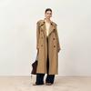 Womens Long Trench Coat Faux Suede Double-Breasted Shoulder Epaulets Loose Fit Vintage Style Khaki