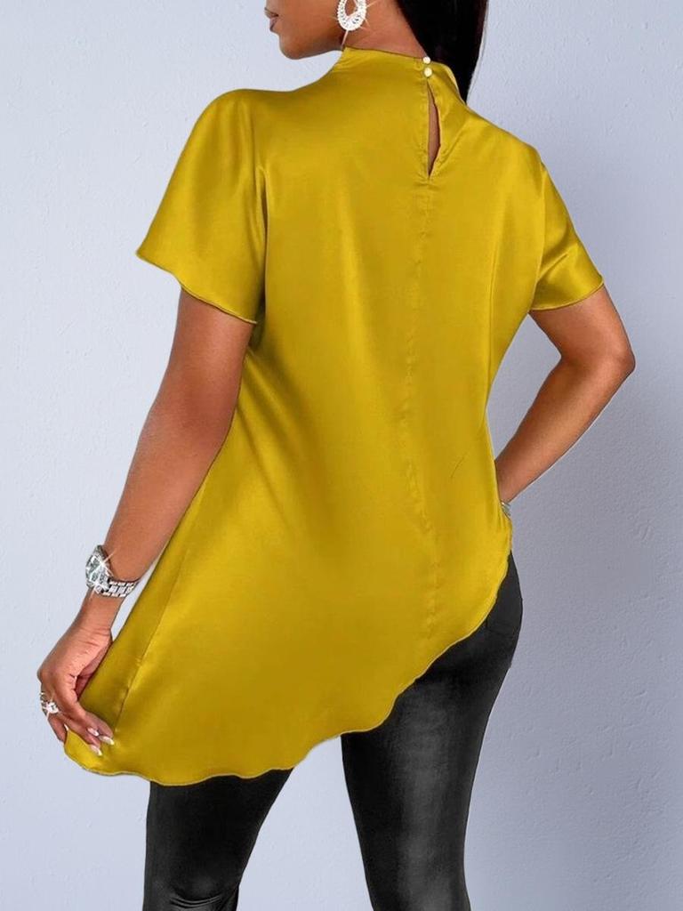Autumn Faux Silk Asymmetrical Hem Women's Shirt 2025