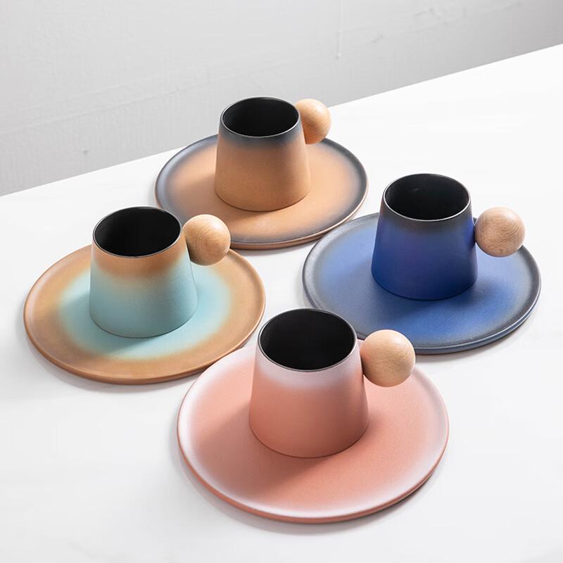 Junshi Qi Zt Couple s Gradient Ceramic Mug Set with Spoons