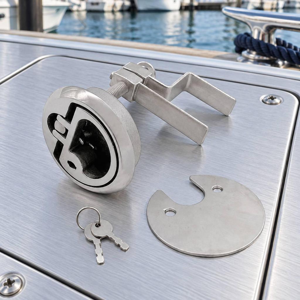 KeyOperated Deck Latch with Builtin Handle Resistant Round Faceplate Boat Lock Keys Keyed