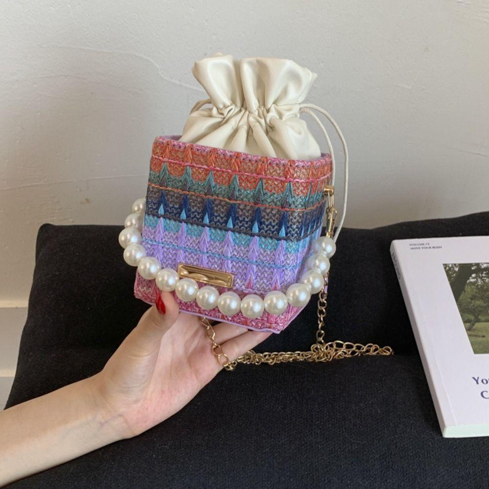 Elegant Straw Shoulder Bag Bohemian Women's Crossbody Bag Chain Messenger Box Bag  Vacation