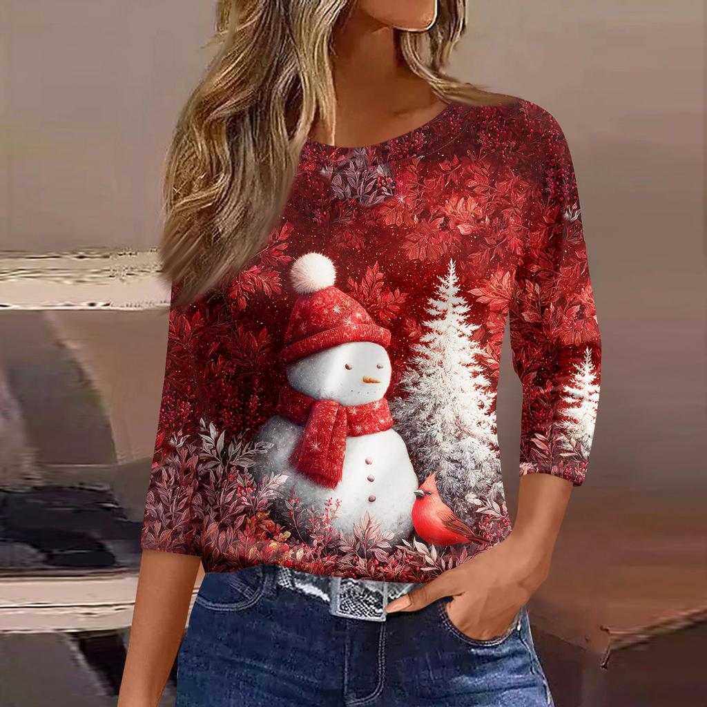 3/4 Sleeve Shirts For Women Print Graphic Tees Blouses Casual Plus Size Basic Tops Pullover