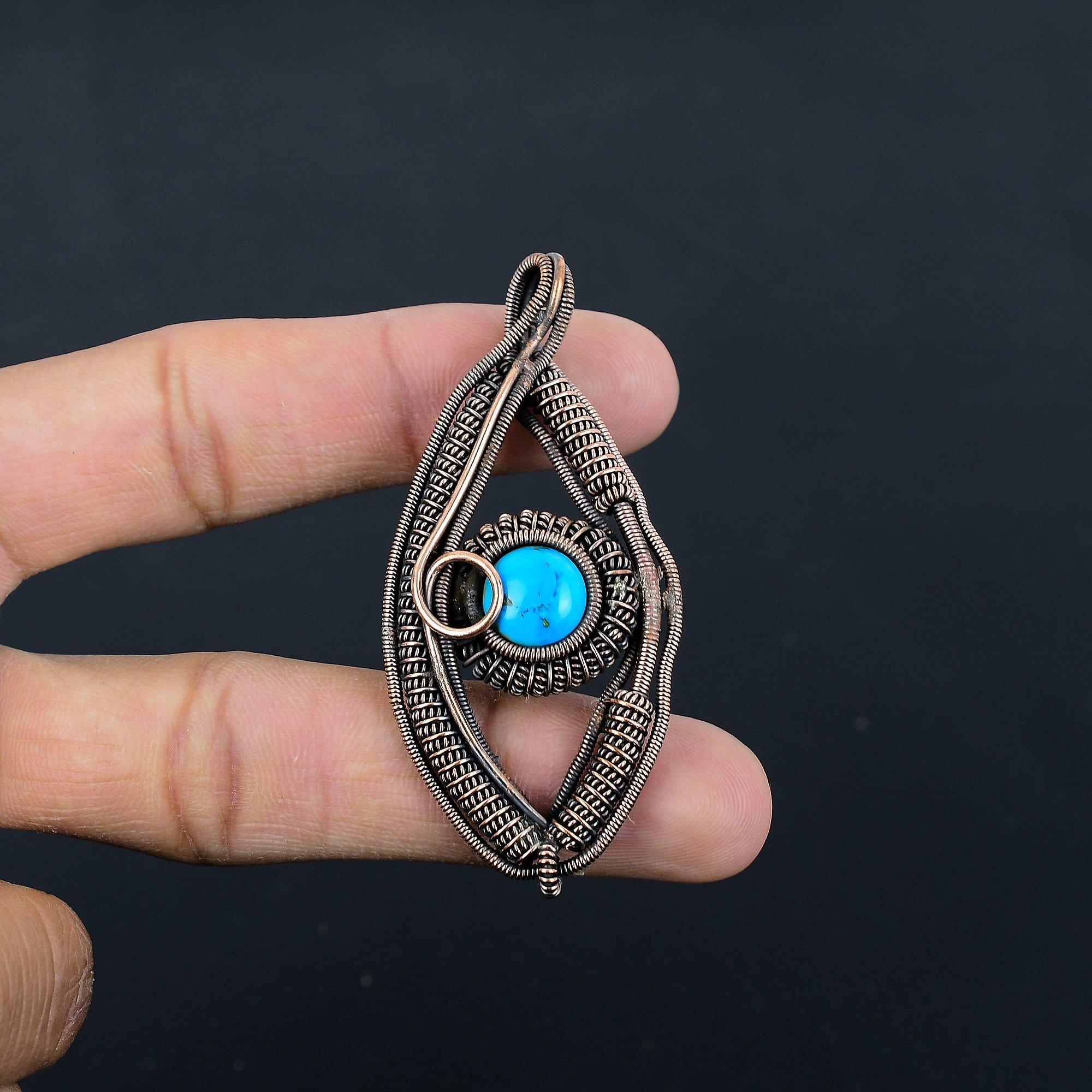 

Подвеска из тибетской бирюзы, ювелирное изделие из драгоценного камня, обернутое медной проволокой 999 пробы, подвеска ручной работы, на День благодарения 2.55 Inches