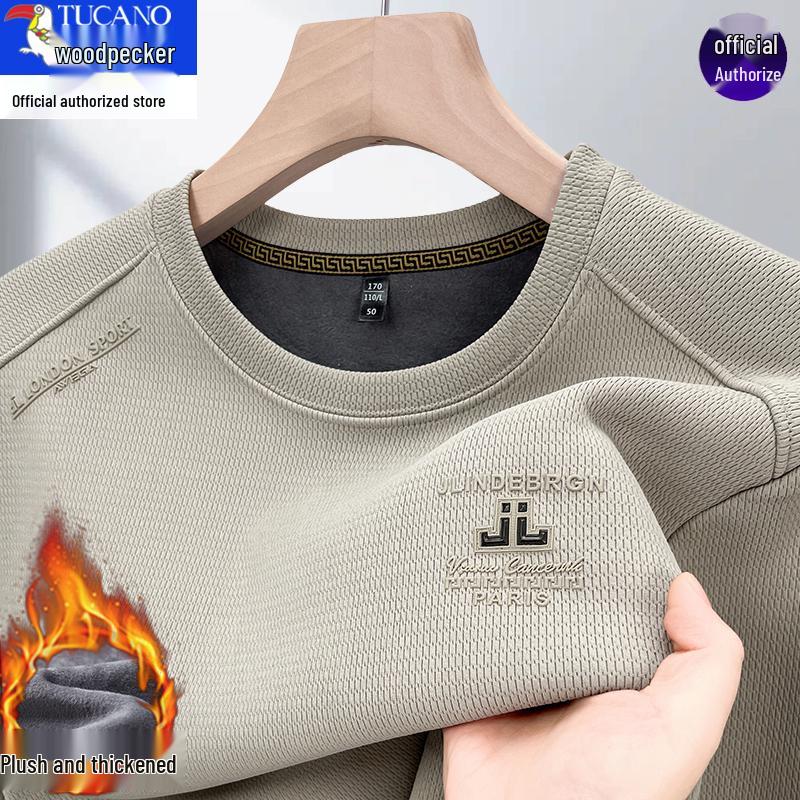 Woodpecker Men's 2025 Fleece-Lined Crew Neck Long Sleeve Sweatshirt for Autumn/Winter