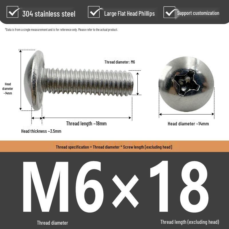 304 Stainless Steel Large Flat Head Phillips Screw Bolt M2.5 M3 M4 M6 M8